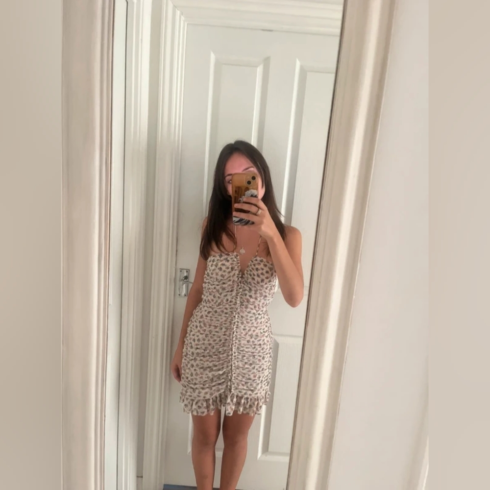 Zara Cream and Brown Midi Dress